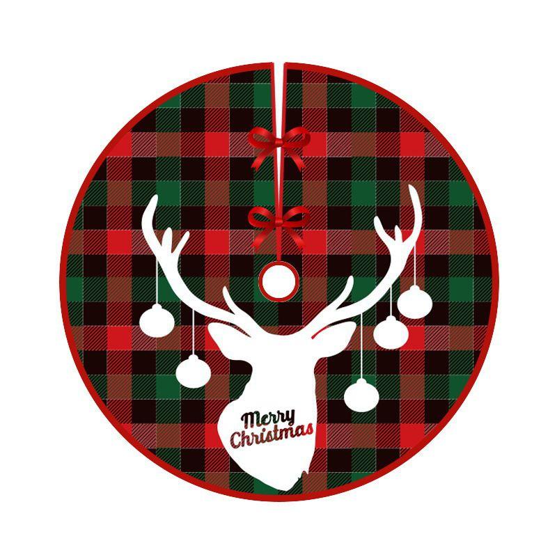 Tree Christmas Skirt Red Plaid Santa Elk Carpet Mat Cover Home Decoration Xmas