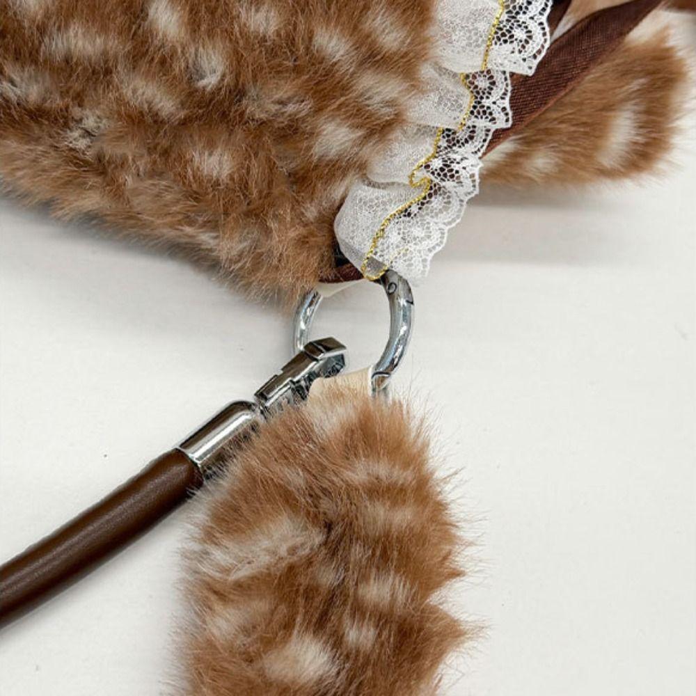 Borsa a tracolla in peluche Y2k con fiocco Borsa a mano pelosa Borsa a spalla in peluche maculato di cervo ispessita per studenti