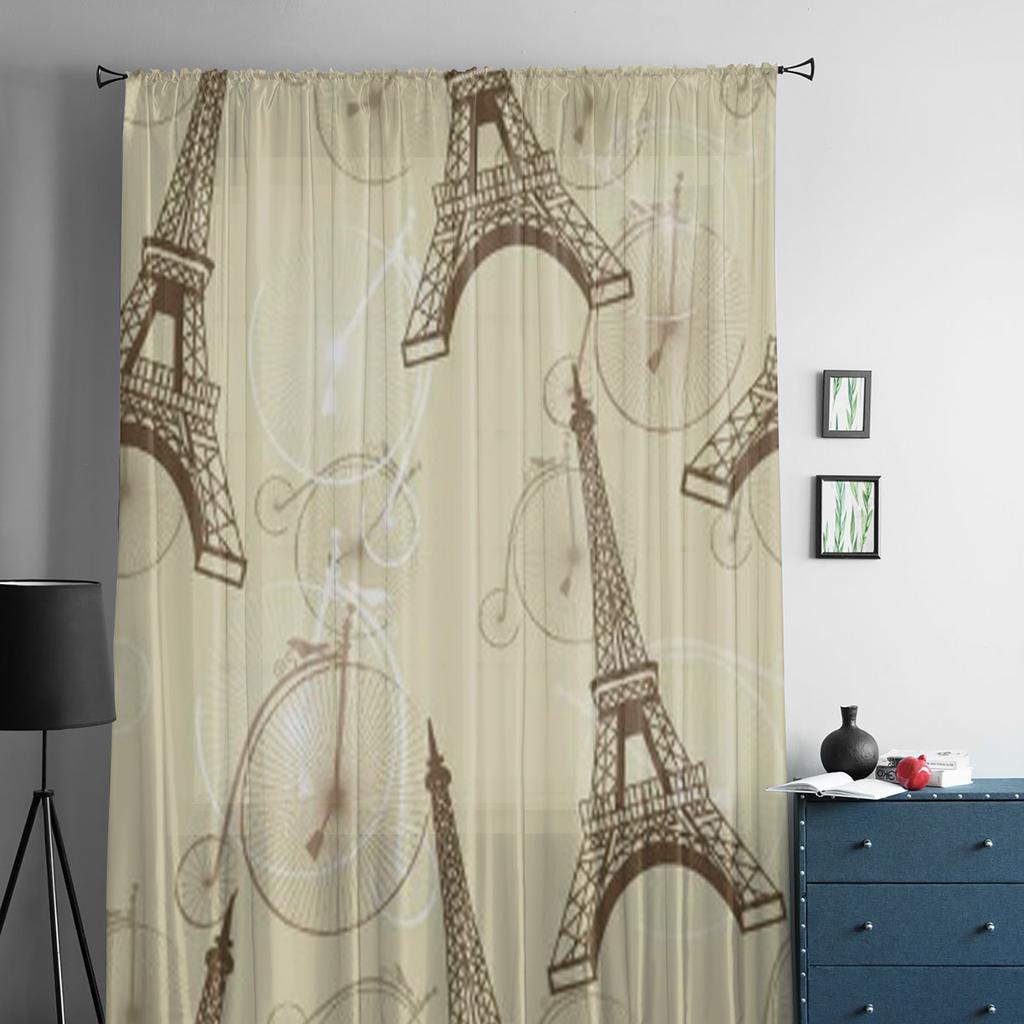 Eiffelturm Fahrräder Tüll Durchsichtige Fenstervorhänge Für Wohnzimmer Das Schlafzimmer Moderne Chiffon Voile Organza Vorhänge Dekor Vorhänge