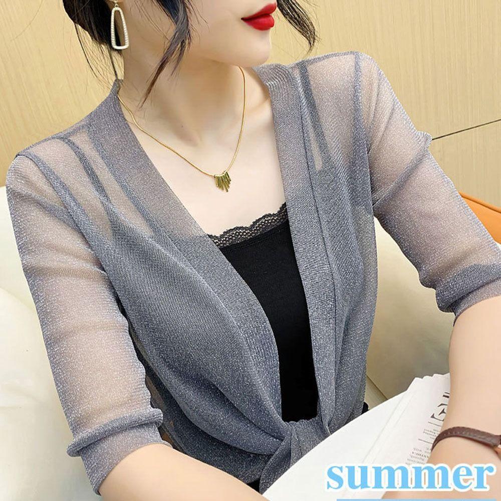 Polyester Air-Conditioning Shirt Tulle Sun Protection Clothing High Quality Mesh Shawl  Womens