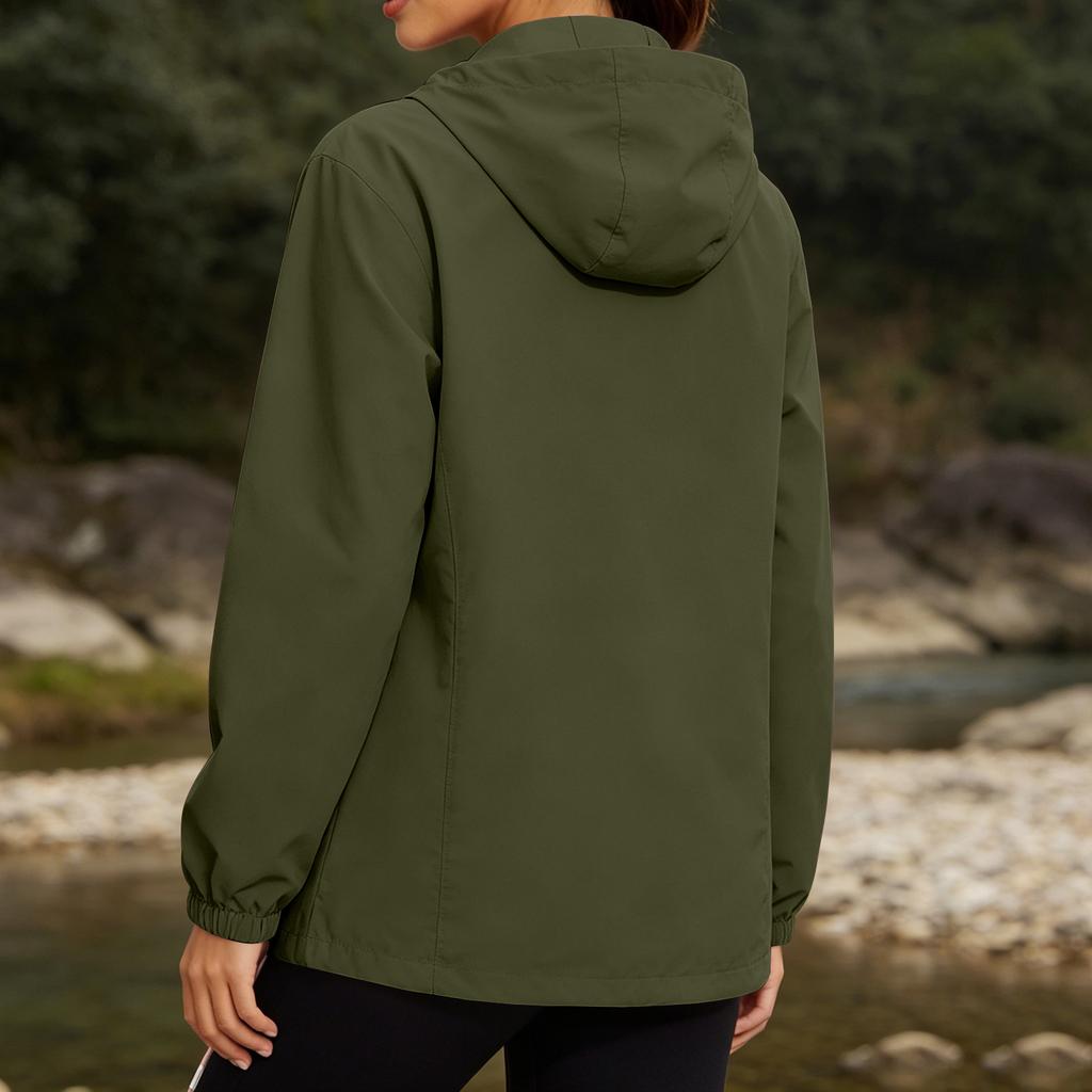 Women's Plus Size Lightweight Hooded Jacket Long Sleeve Zip Up Foldable Windbreaker with Storage Bag Outdoor Casual Coat