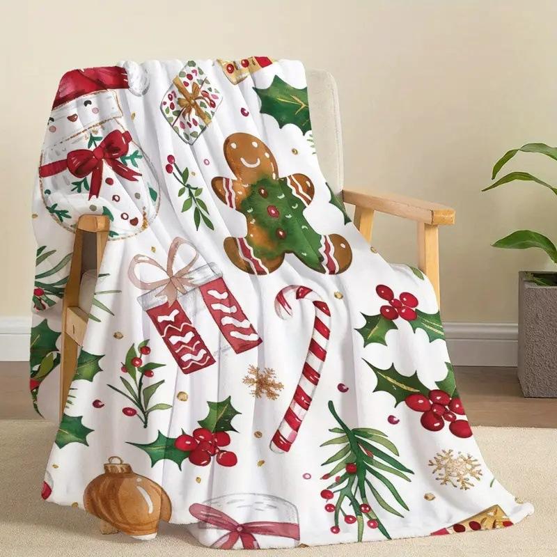 Christmas Gingerbread Man Digital-printed Polyester Bedroom Velvet Flannel Cover Blanket Fleece Soft Cover Blankets for Beds