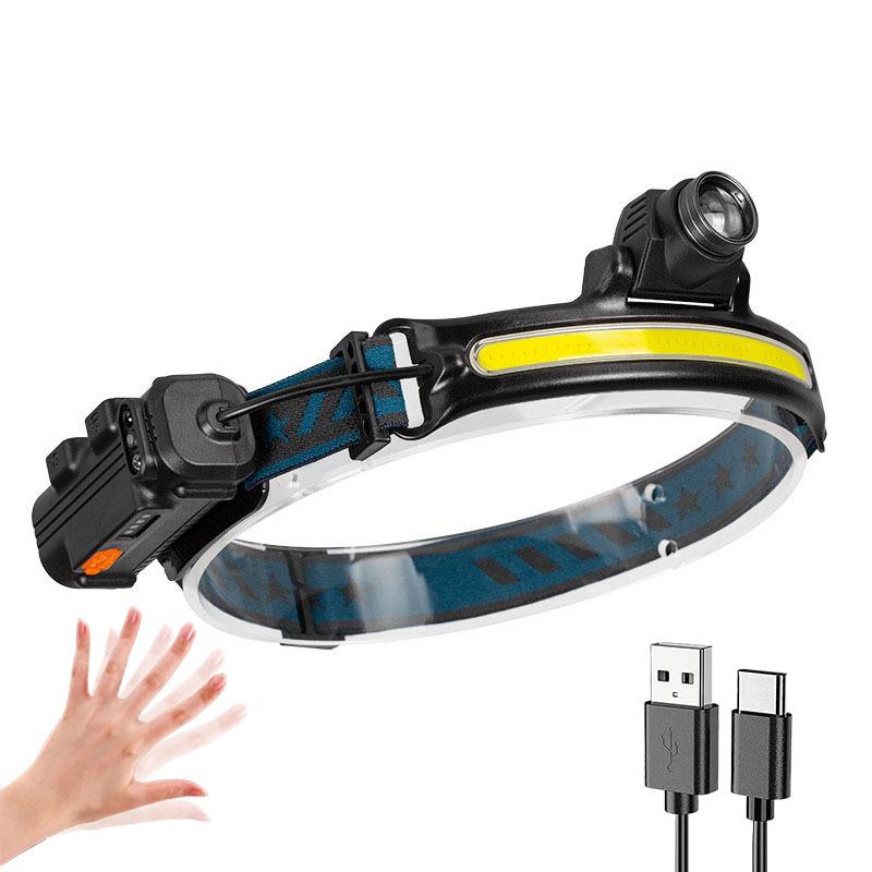 Powerful LED Sensor Headlamp USB Rechargeable Head Flashlight with 2000Mah Built in Battery Outdoor Camping Fishing Head Lantern