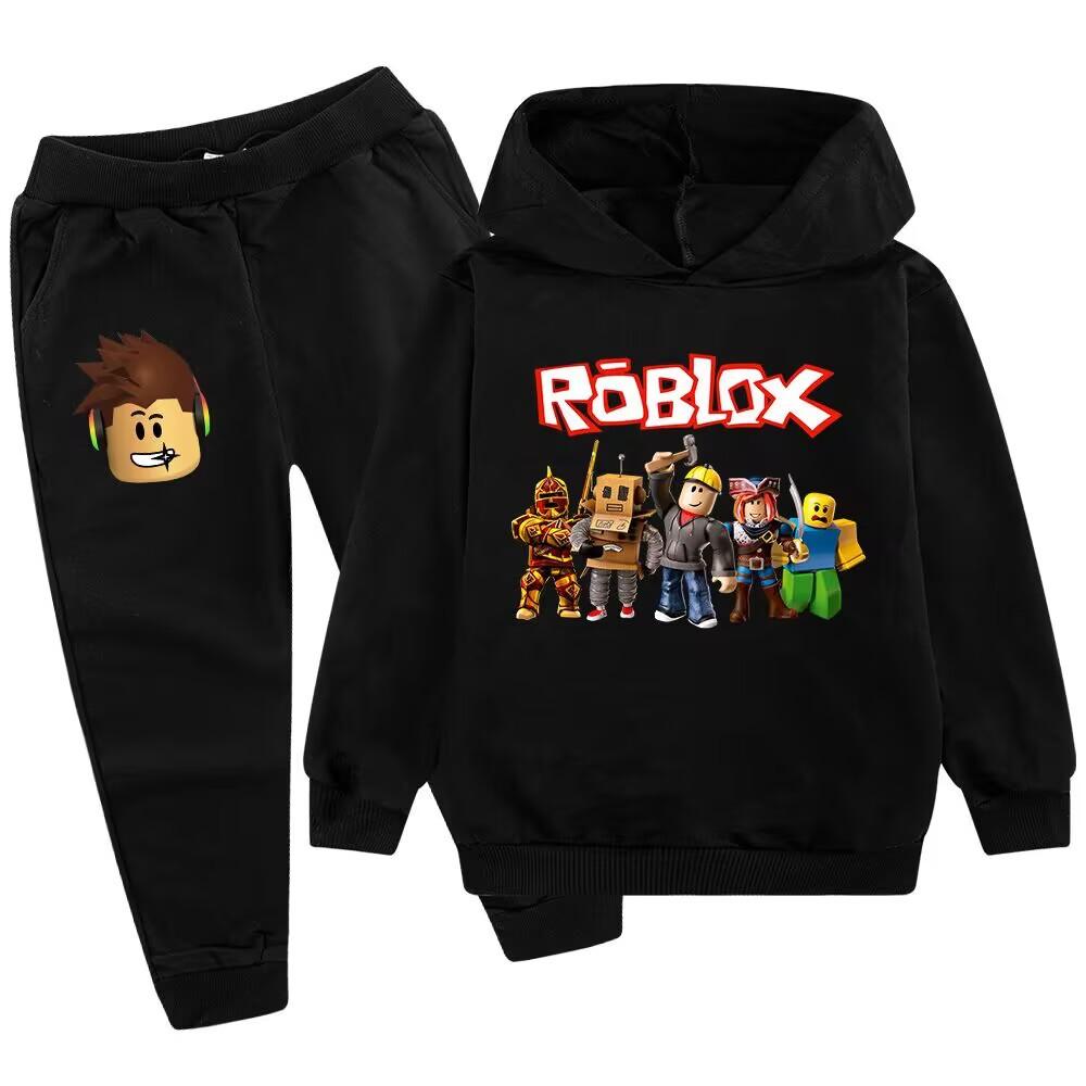 

Roblox Деревянный Человечек Мультяшный Модный Детский Принт Свободный Теплый Удобный Осенне-Зимний Комплект Худи и Брюк 130cm