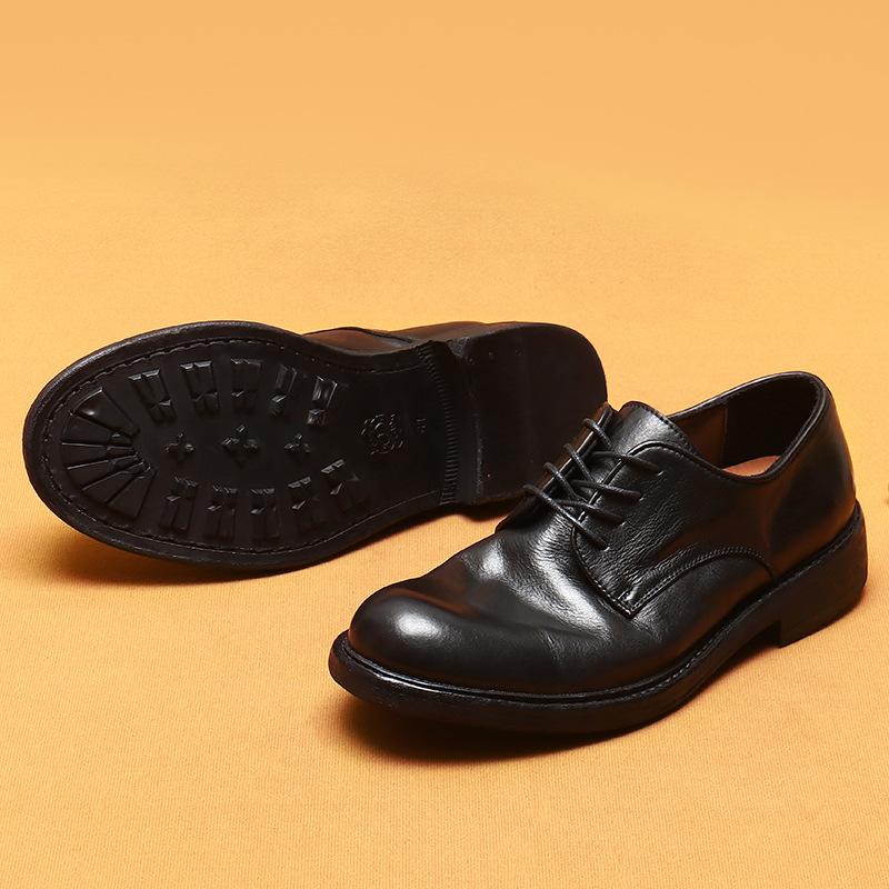[Shipping In 7 Days] Washed Goodyear Leather Shoes Men'S British Retro Business Casual Leather Soles Big Head Men'S Shoes