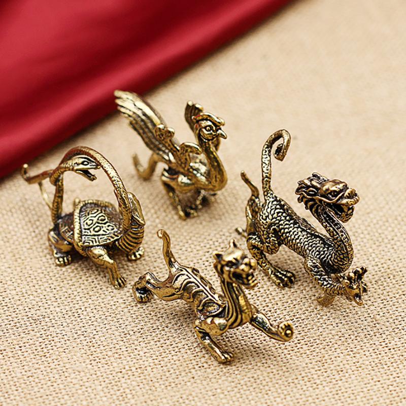 Mosiężne Figurki Błękitnego Smoka, Białego Tygrysa, Vermillion Bird, Czarnego Żółwia Szczęśliwe, Pomyślne Zwierzę Ozdoba na Biurko do Biura