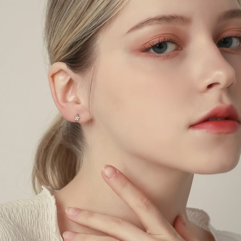 JEWNEL 14K Cherry Blossom Ring One-Touch Earrings