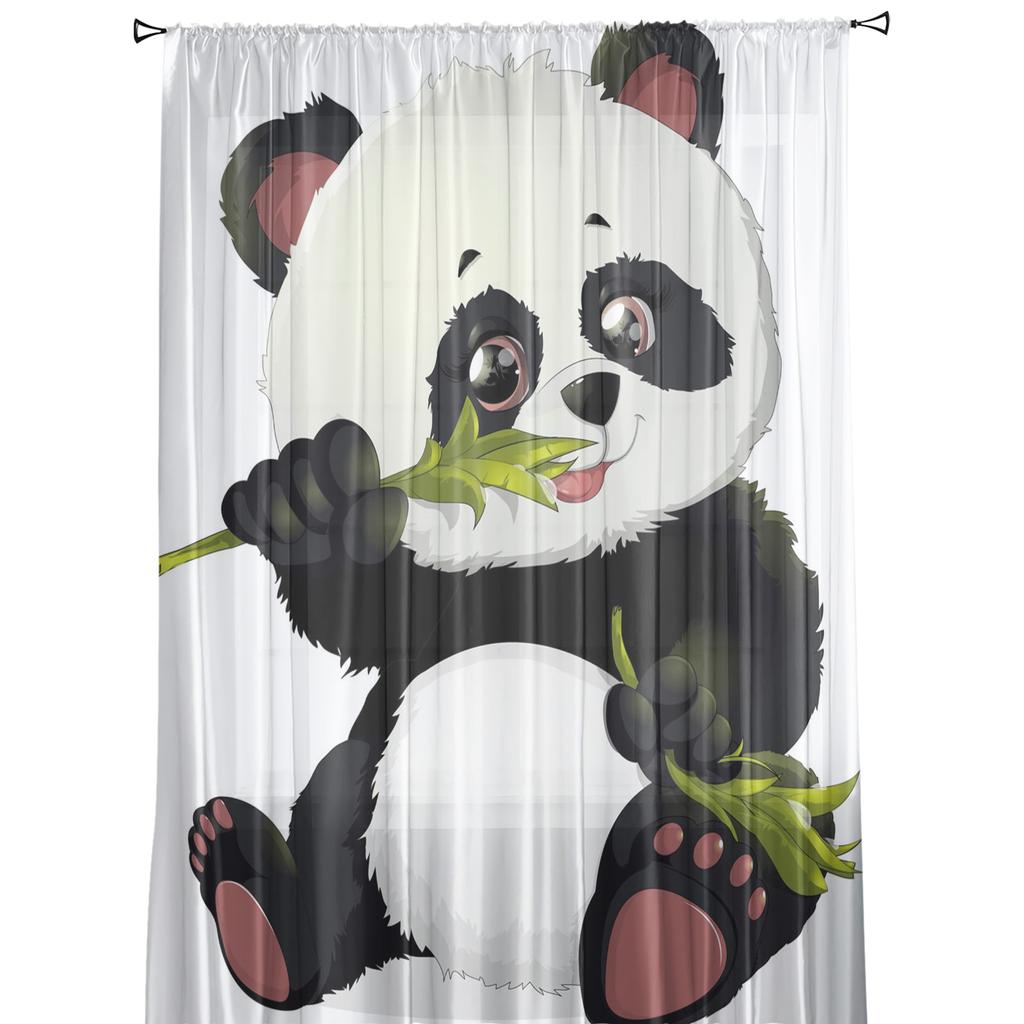 Animal Cute Panda Bamboo Tulle Curtain For Living Room Bedroom Modern Sheer Curtains Decorative Window Treatment