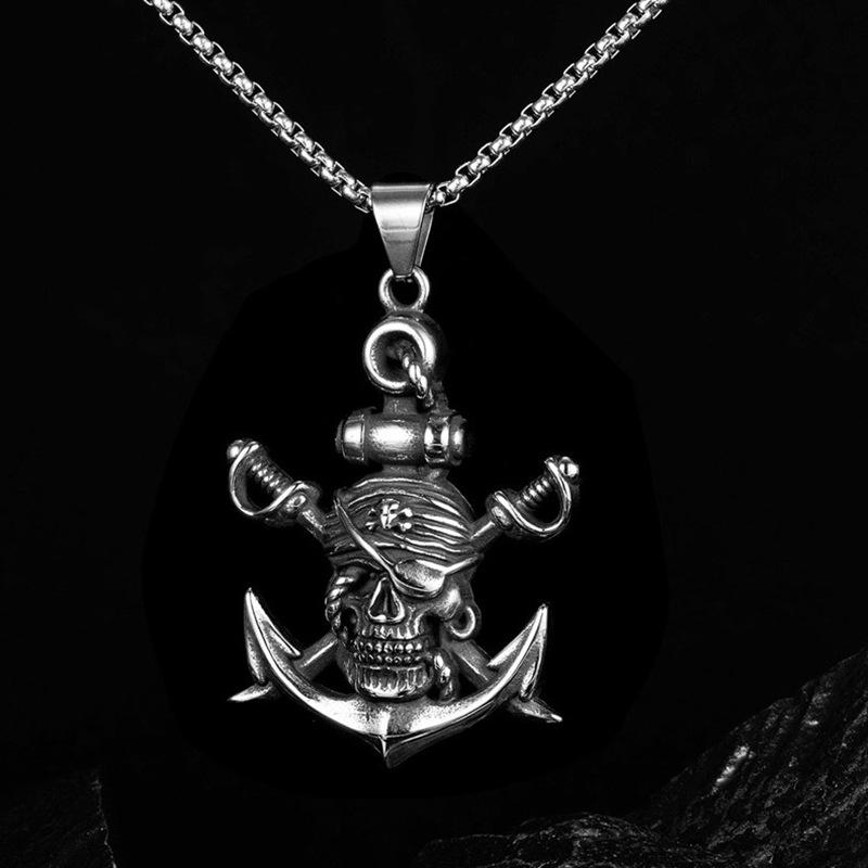 European and American Jewelry Titanium Steel Hip-hop Necklace Pirate Ship Anchor Pendant Long Style