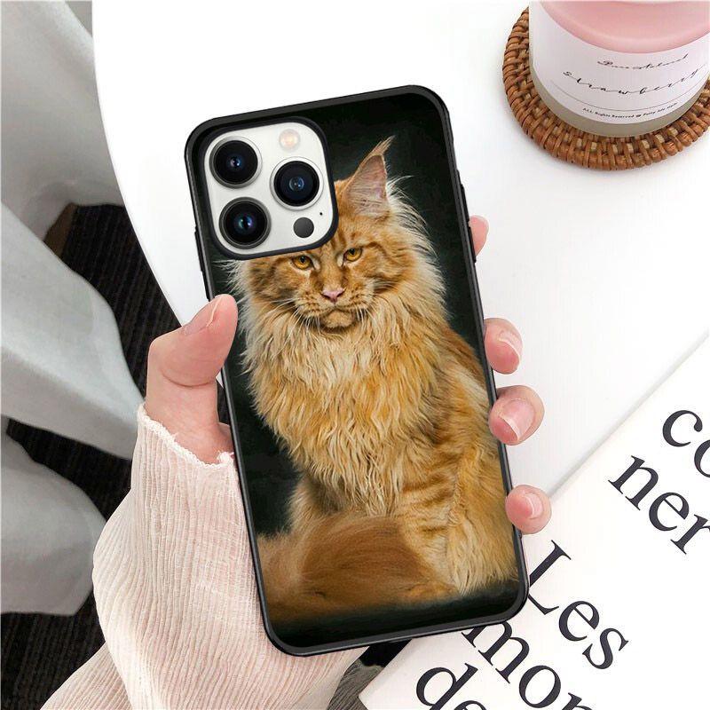 Soft Funda Pet Maine Coon Cat Phone Cover For Iphone 14pro 11pro 12 13pro Max 5s 6s Xs 7 8plus SE Xr 12mini Coque Cases