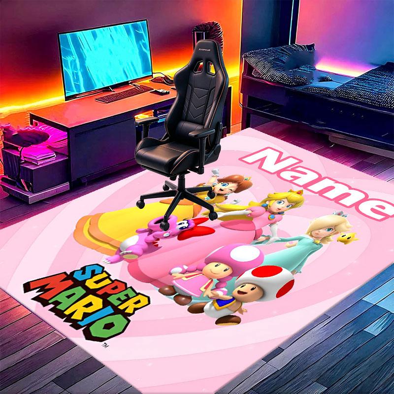 Custom Name Personalized Princess Peach Toadstool Print Carpet, Versatile Home Decor Rug, for Playroom, Apartment, Balcony, Entryway, Hallway Gift
