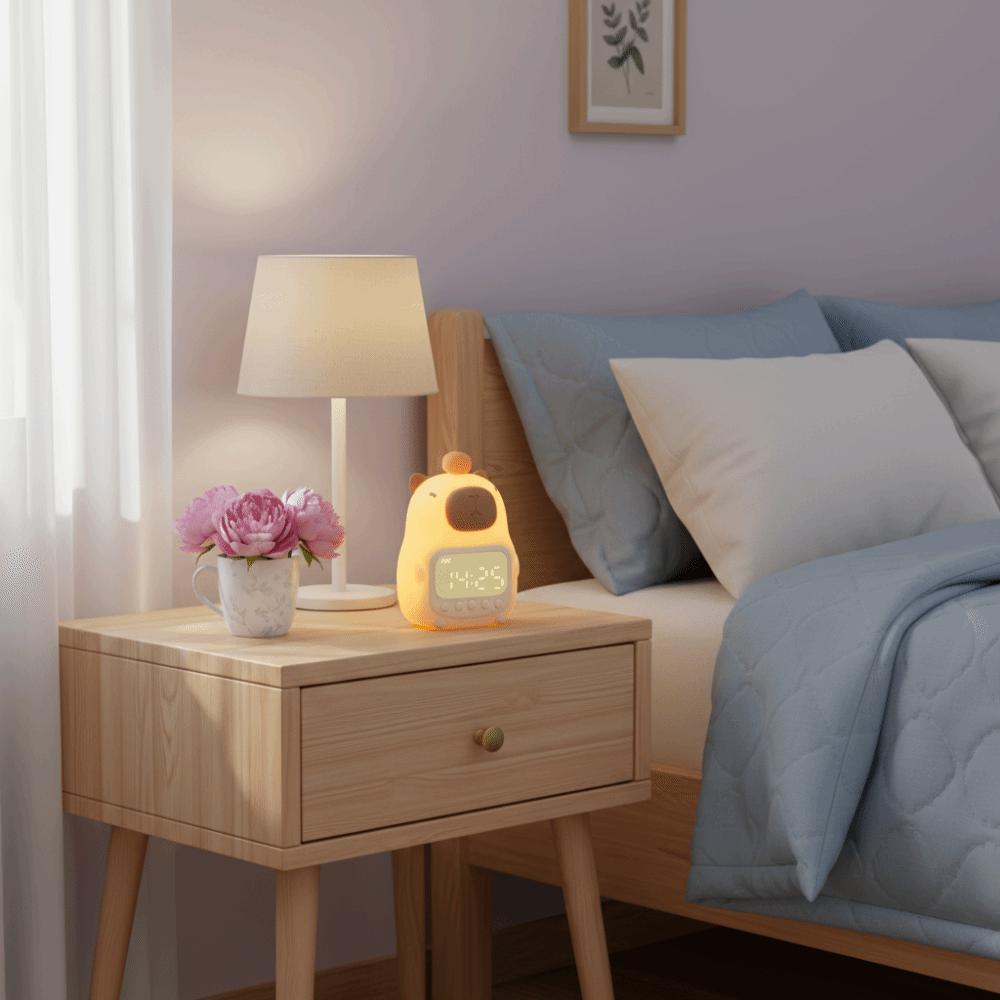 Creative Cartoon Capybara Alarm Clock Silicone USB Rechargeable Capybara Night Light Charging ABS Bedside LED Clock Living Room