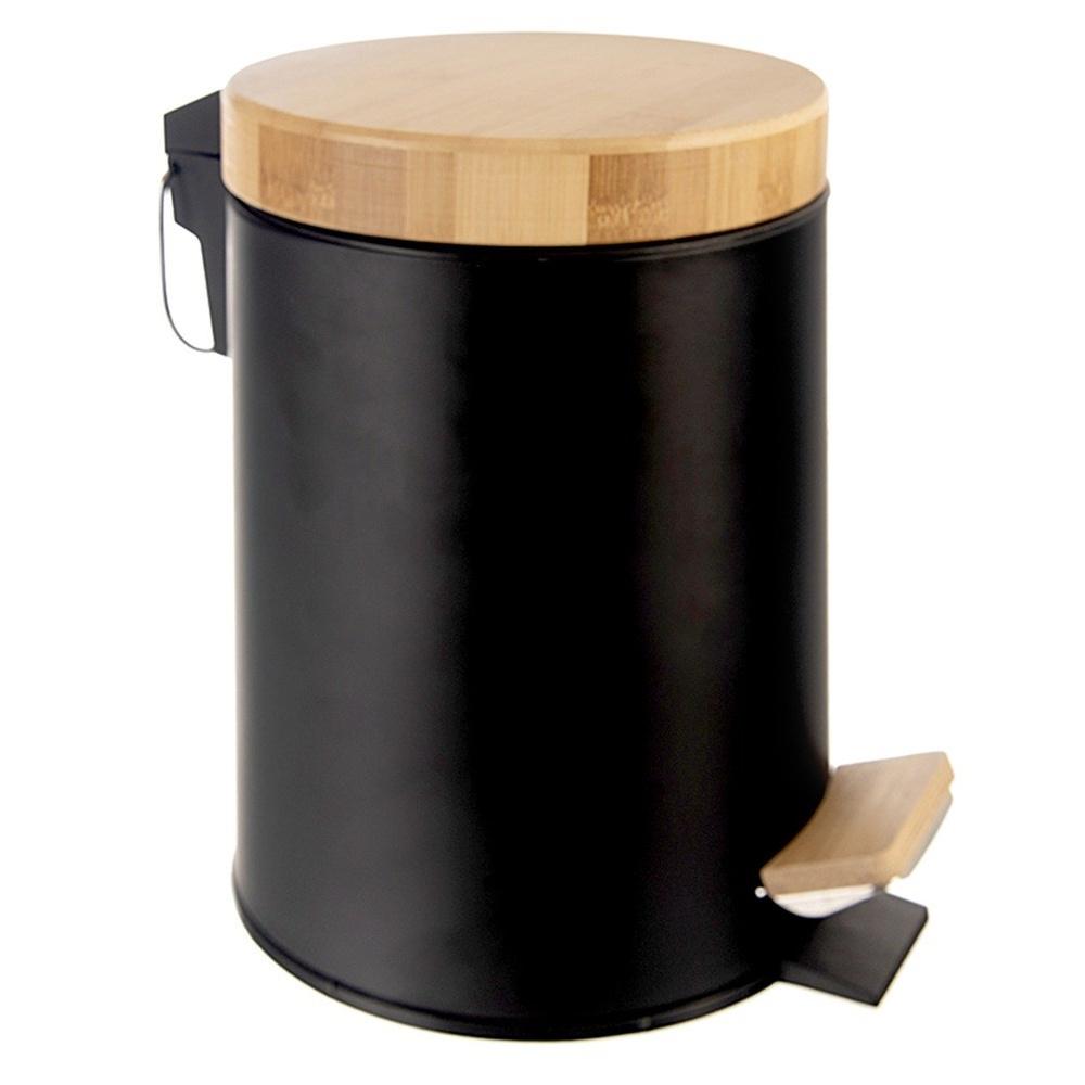 Kosz na Śmieci Metalowy Bambusowy Czarny z Pedałem Wiadrem Łazienkowy 3L