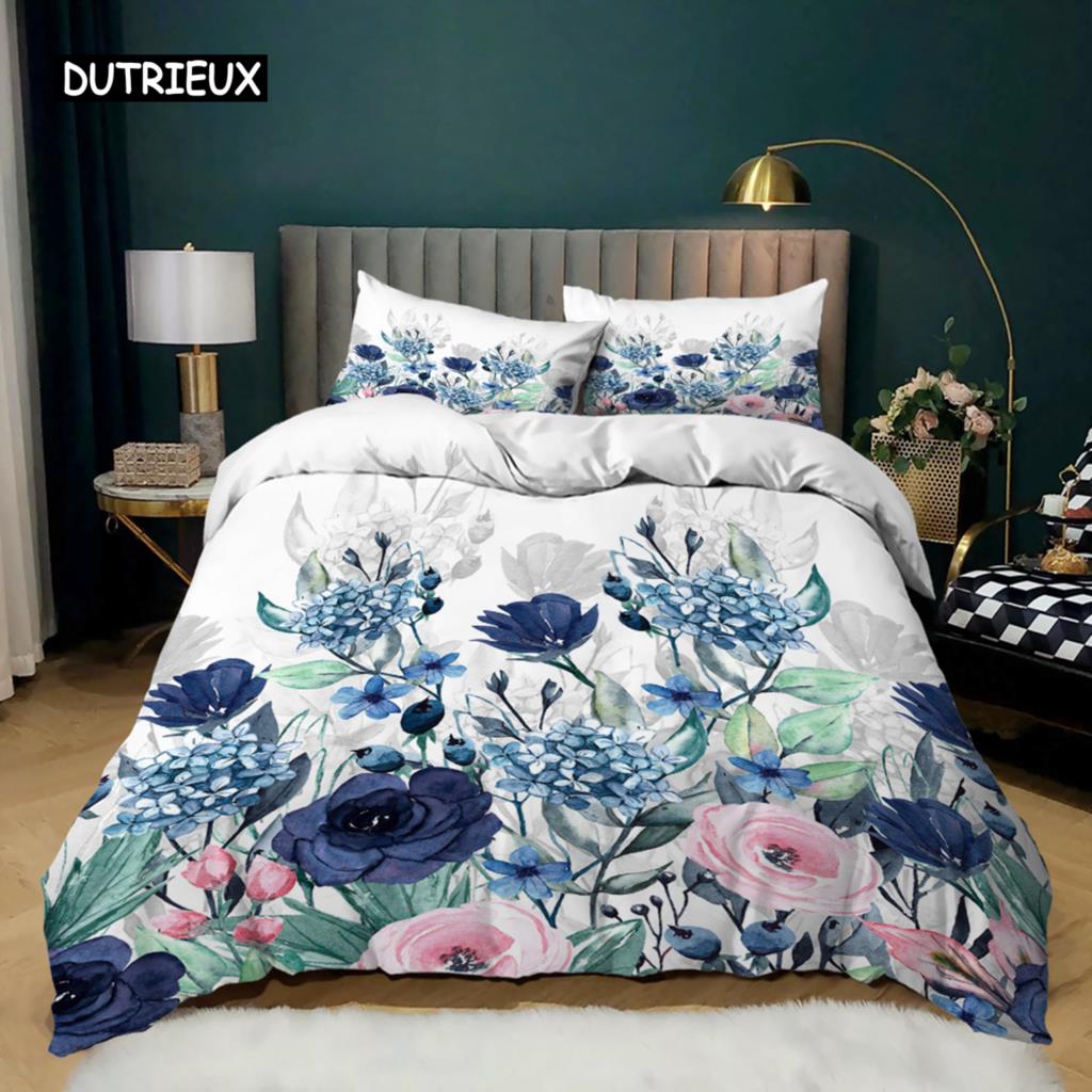 Kaktus Povlak na přikrývku Queen King Polyester Akvarelový Vzor Kaktusů Potisk Kytice Trnitých Zelených Rostlin Květy Jednolůžkový Ložní Set