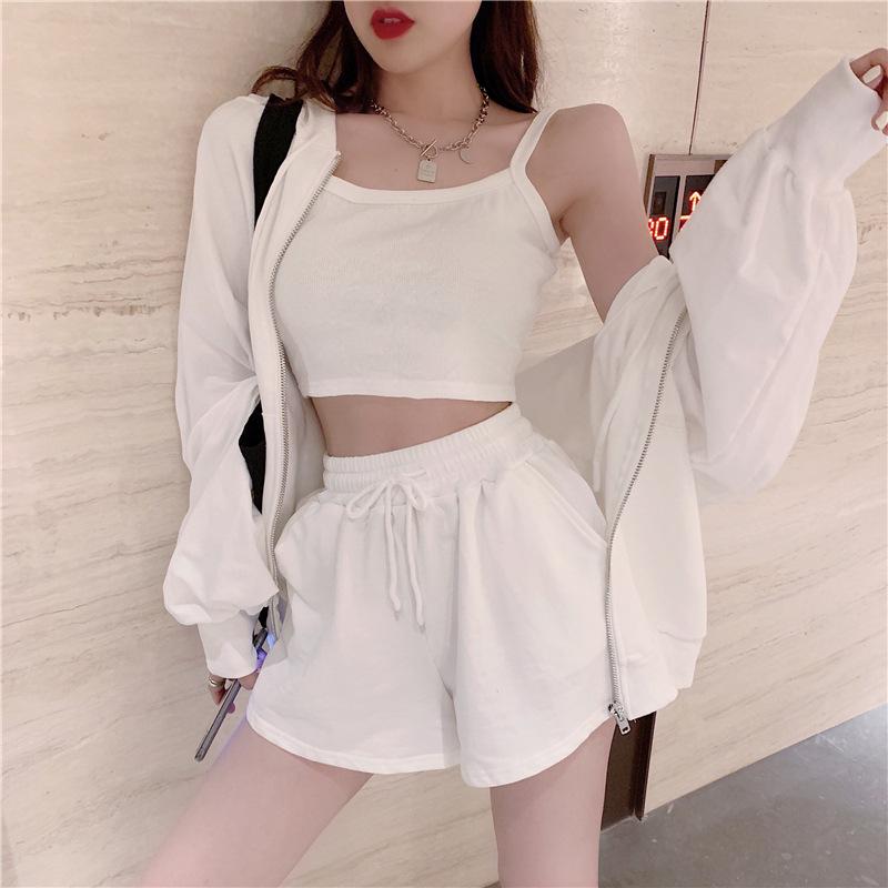 Women's Trendy Sports & Leisure Three-Piece Set: Vest and Shorts