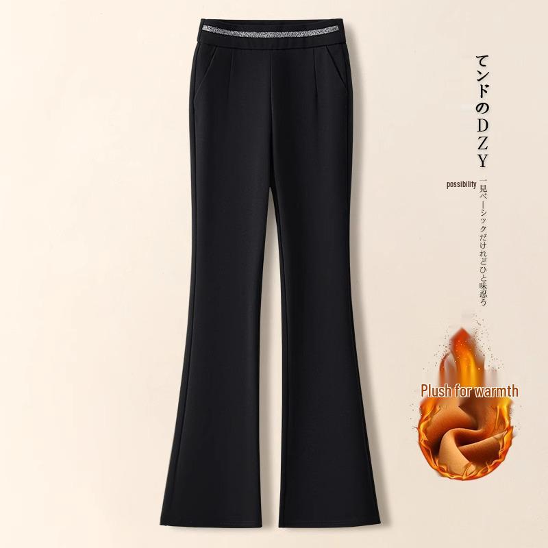 High-Waisted Black Slim-Fit Micro-Flared Pants for Women - Petite Suit Trousers for Autumn/Winter 2025