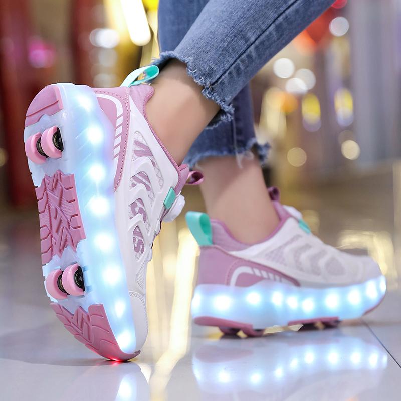 Kids Lights Sports Shoes Rubbing Shoes Charging and Disassembling Four Wheels Slide Shoes LED Kids Glowing Sneakers
