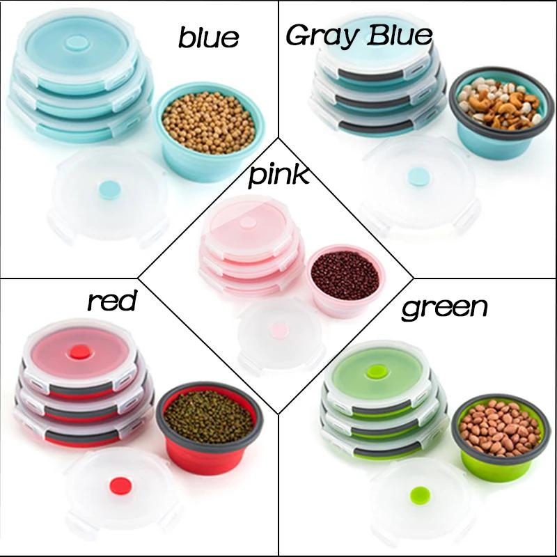 4pc Round Silicone Folding Lunch Box Microwave Folding Bowl Portable Folding Food Container Box Salad Bowl with Lid