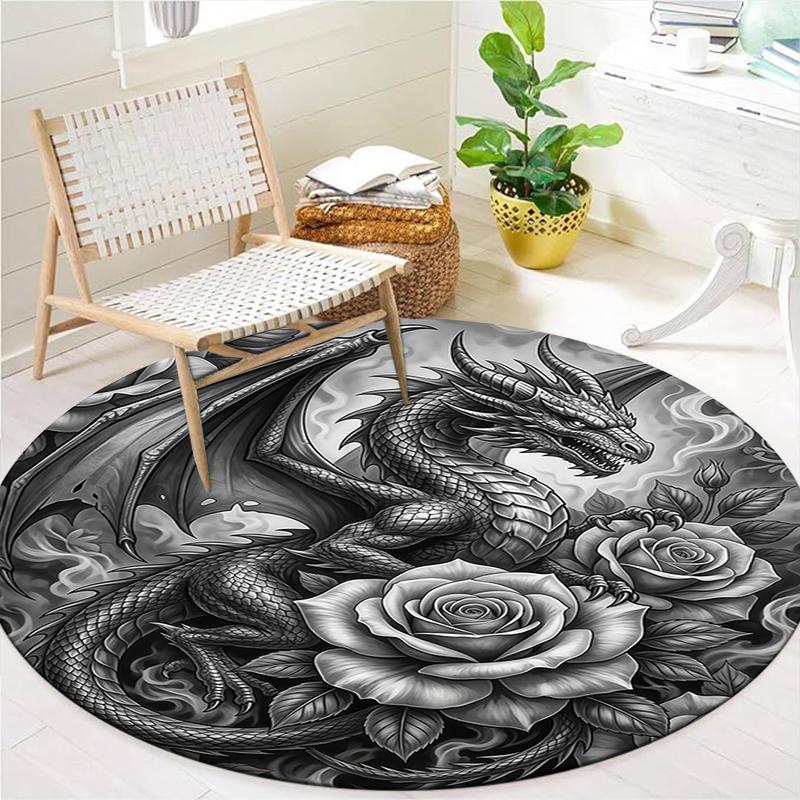 Sketch Medusa Whale Dragon Round Area Rug,Carpet Rug for Living Room Bedroom Sofa Playroom Decor,Non-slip Floor Mat