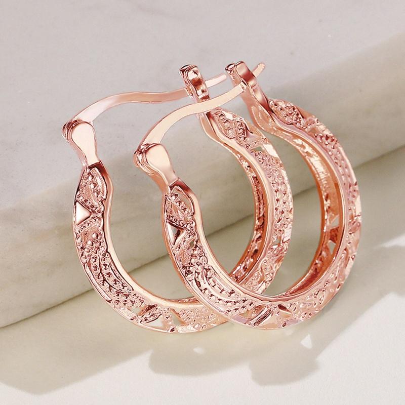 Huitan Women Hoop Earrings Hollow Out Engraved Design Elegant Lady Party Wedding Accessories Luxury Metal Jewelry for DailyGood Product