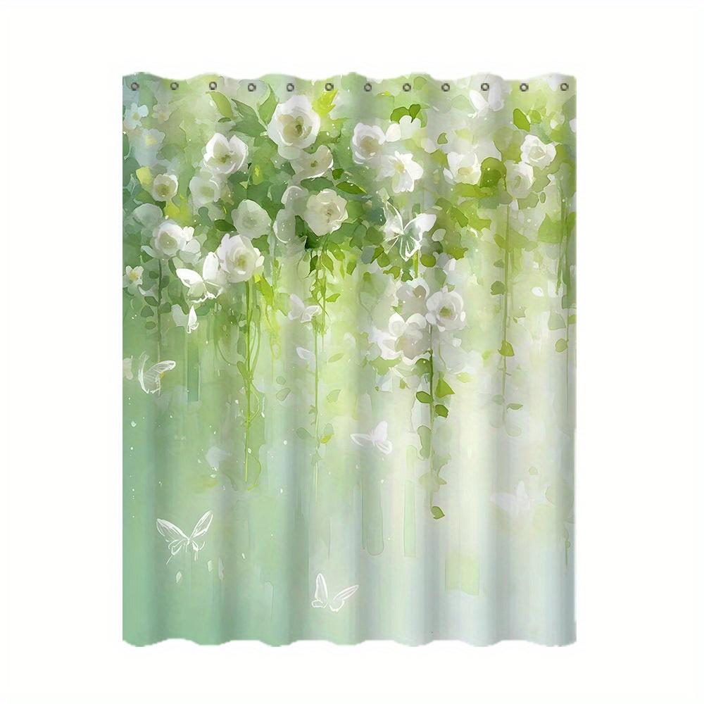 

White Roses and Butterflies Shower Curtain - Anti-Mold, Waterproof Bathroom Decor, Unique Gift, Stylish Design, Elegant W90XH180cm