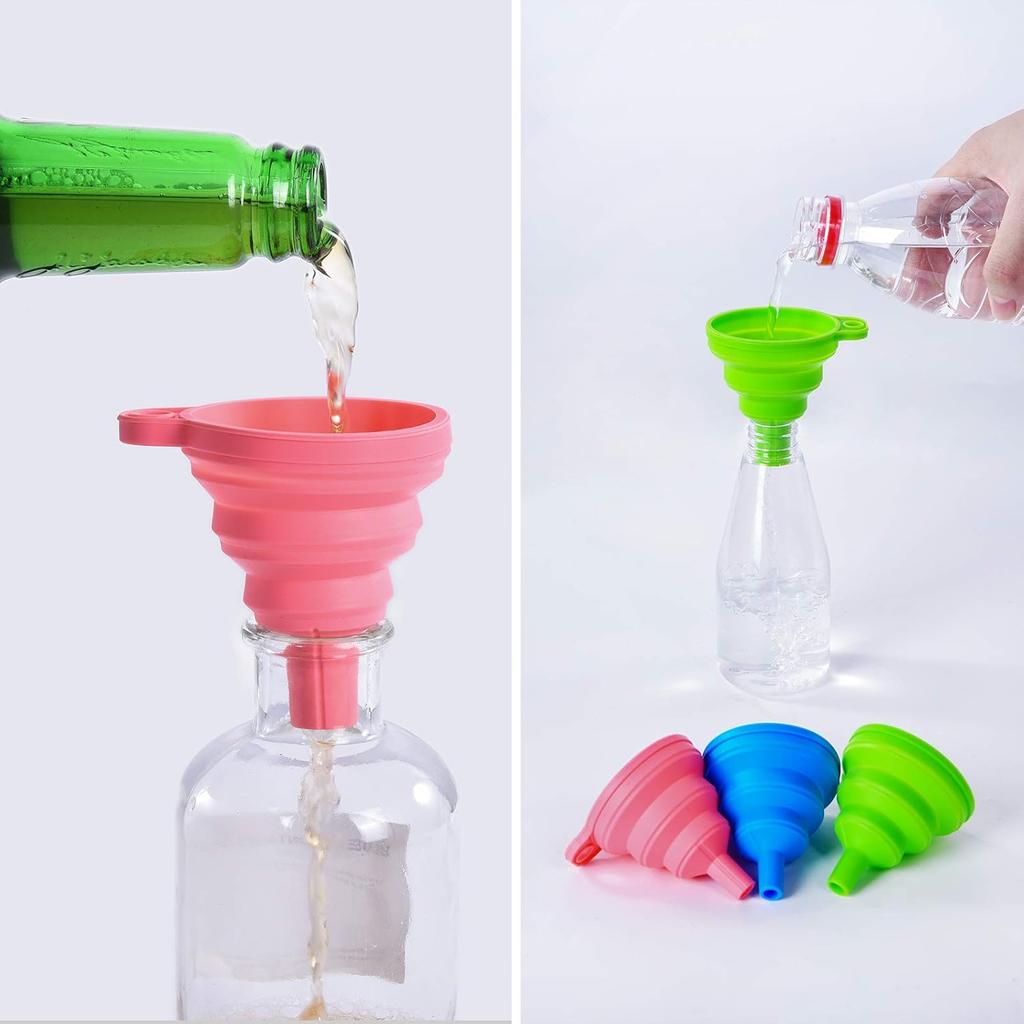 Kitchen Silicone Collapsible Funnel Set of 3,Small and Large,Flexible-Foldable-Cooking-Food-Grade Funnels for Filling Small or Mini