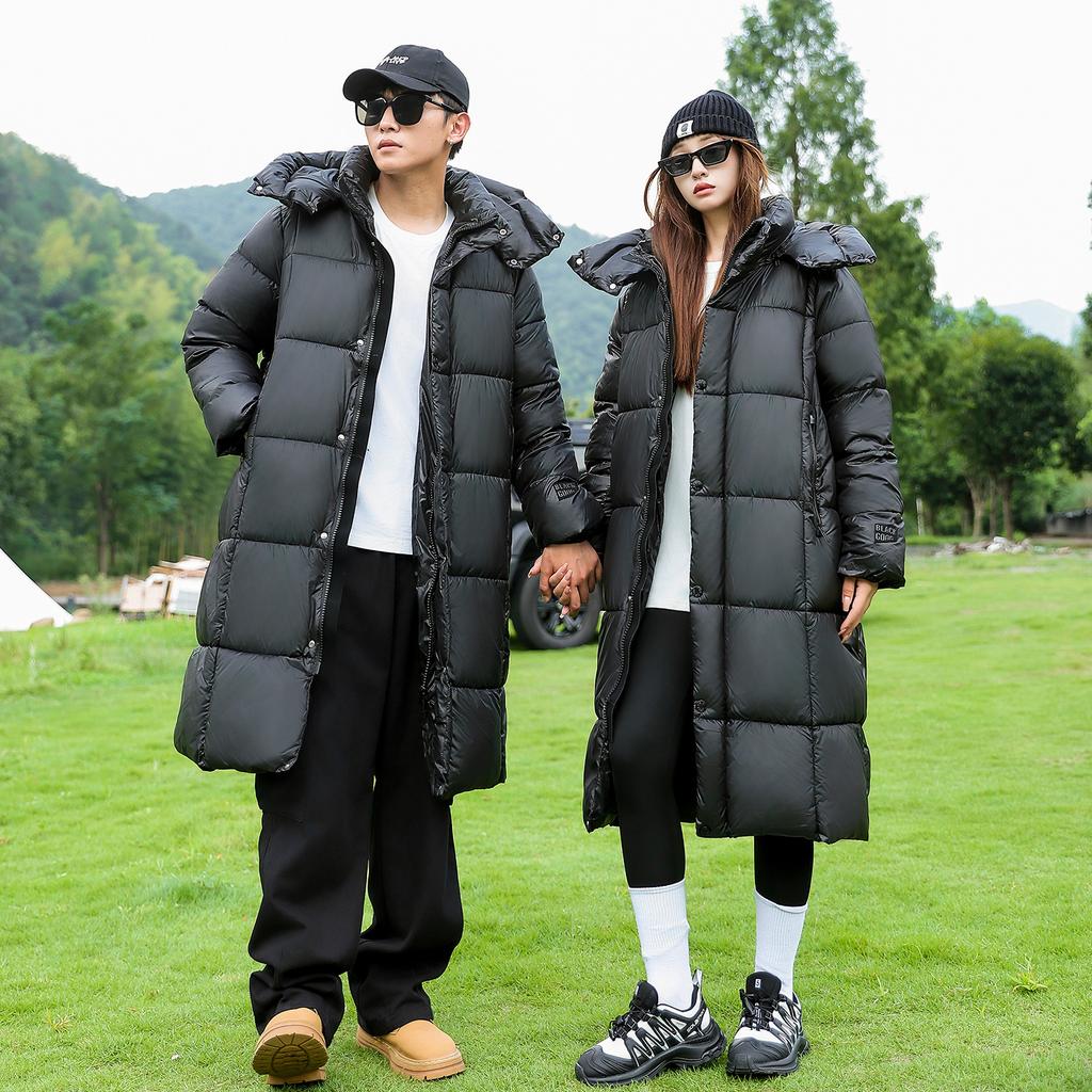 New Winter Couple Loose Black Gold Cotton Jacket for Men and Women Extended Thickened Graphene Warm Cotton Jacket