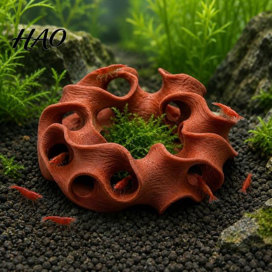 Aquarium Fish Shelter 3D Printed Hideout Cave, Wavy Hollow Ring Shrimp Shelter, Stable Bottom Decoration for Breeding Hiding Hole Decor, Tank Ornament