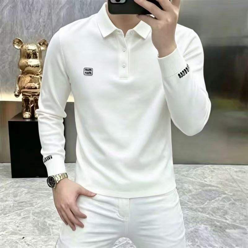 Mens Thermal Brushed Long Sleeve Polo Shirt Casual Loose Fit Middle Aged Men