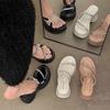 Thick-bottomed French rhinestone slippers for women's outer wear 2025 new summer retro comfortable versatile muffin bottom cool slippers