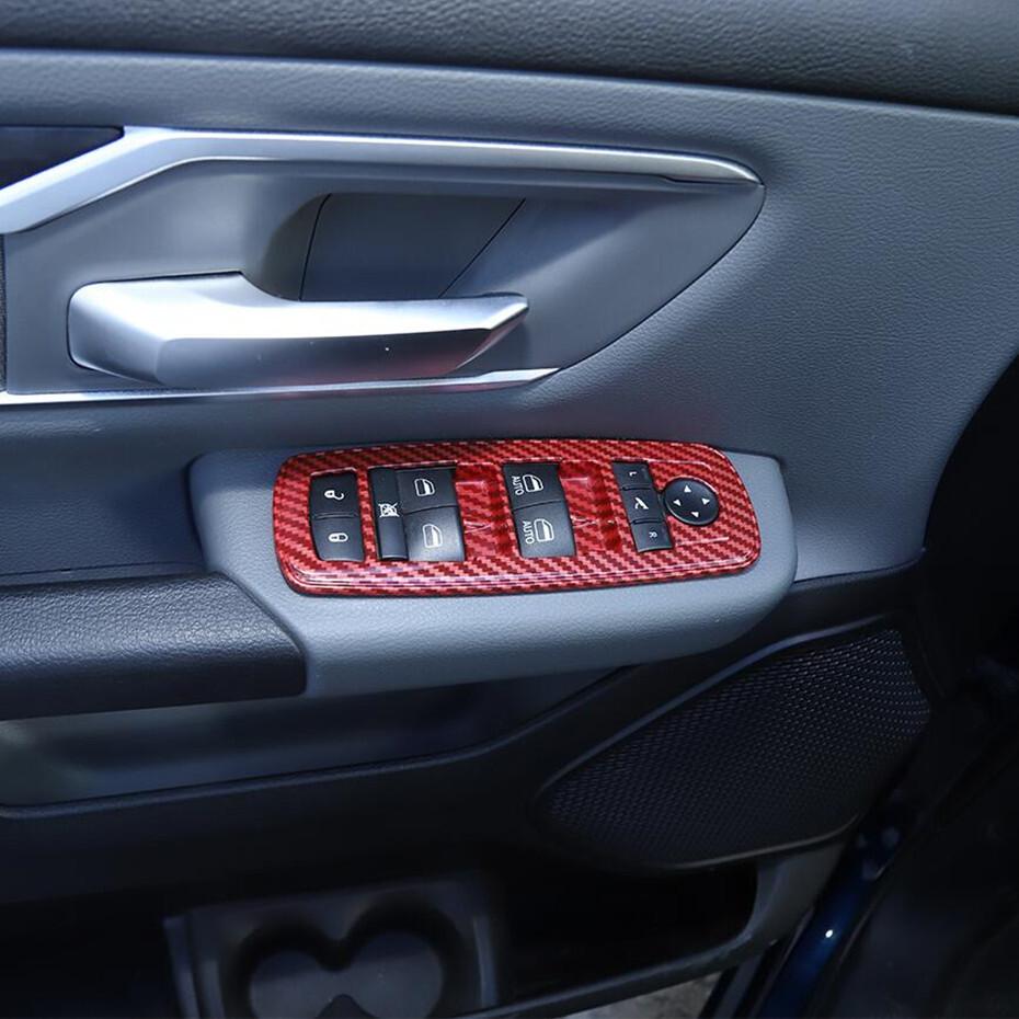 5P Window Lift Switch Cover Trim For Dodge Ram 1500 11-24 Accessories Red Carbon