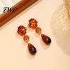Long-lasting Diamond Setting Water Drop Earrings, with Amber Gradient Design, Durable Earrings Alloy Retro Elegant Style Jewelry