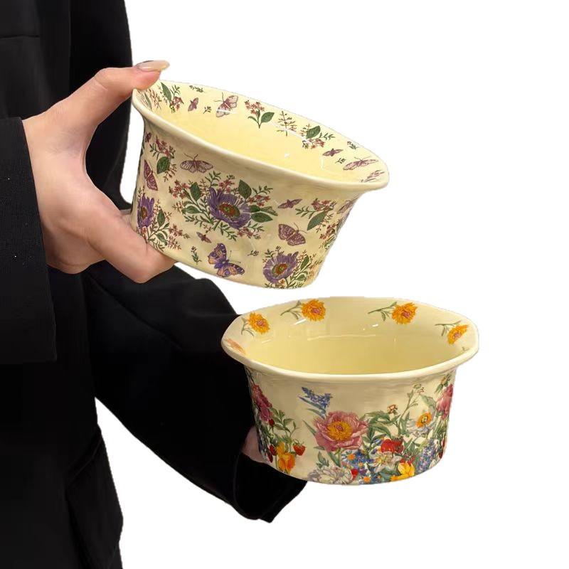 High-Value Salad Bowl Ceramic Bowl Household Dessert Bowl Retro Rice Bowl Personal Yogurt Bowl Birthday Gift