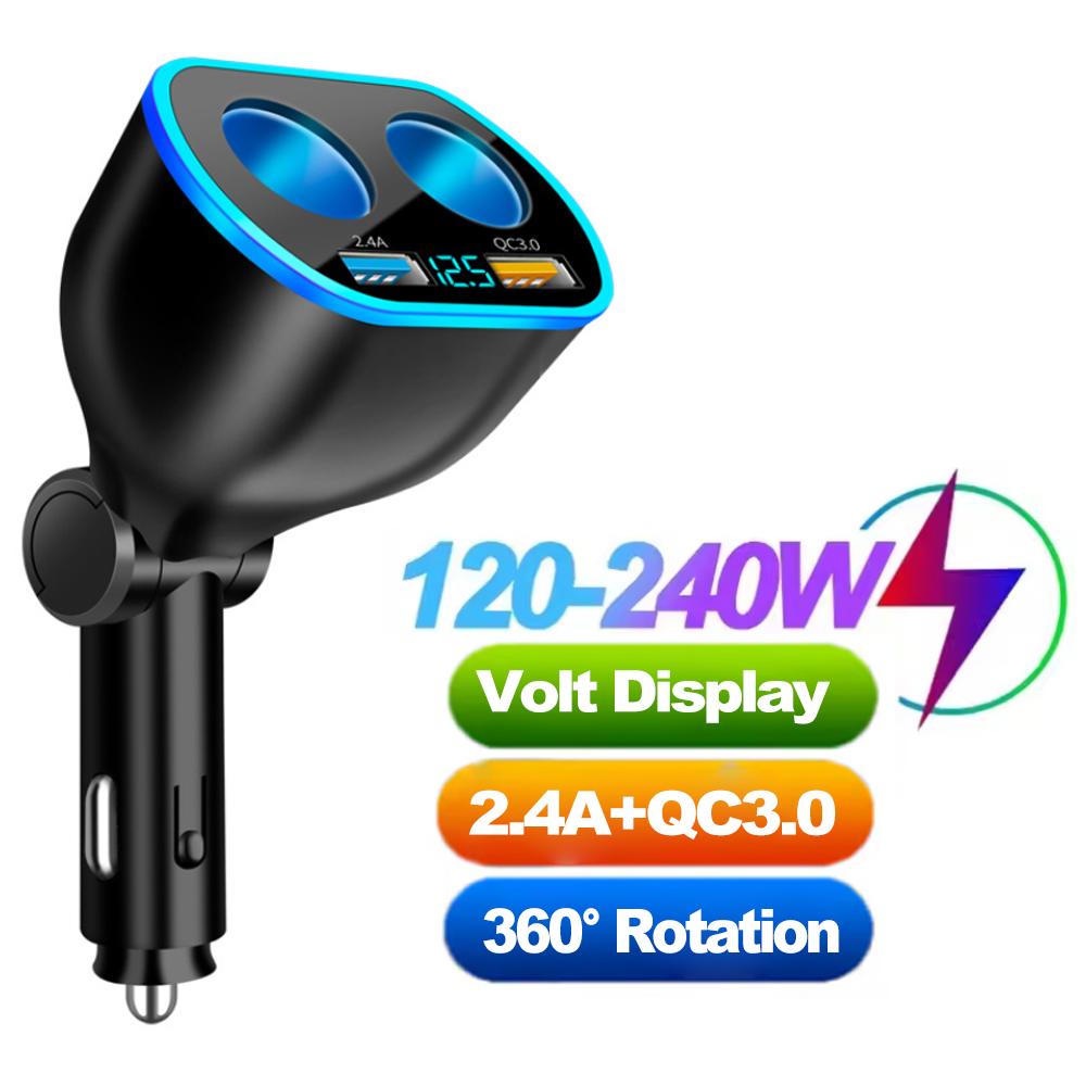 66W QC3.0 PD Car Cigarette Lighter Adapter USB Fast Charge Phone Charger 12V-24V Universal Car Charger for iPhone Samsung Xiaomi