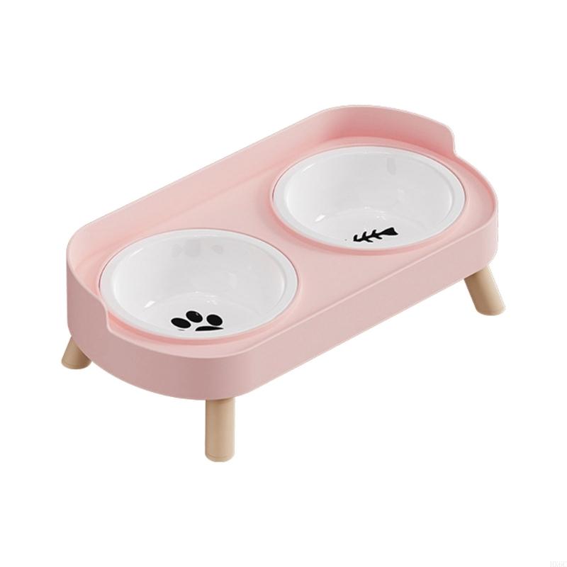 Ceramiczna Podwójna Miska Karmnik dla Kotów Psa Podwyższone Naczynia Dla Zwierzęcia Odporne na Ciepło HX6C