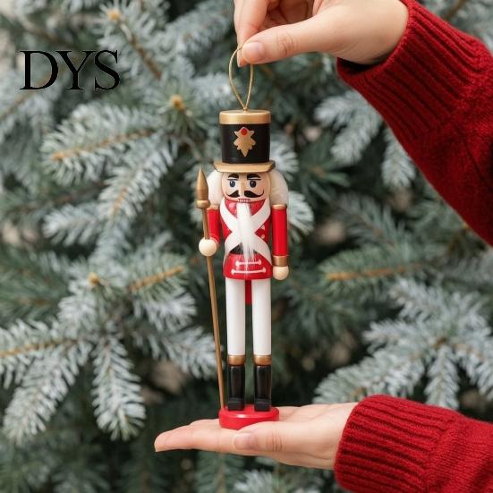 Handmade Solid Wood Soldiers 5Pcs Christmas Wooden Nutcracker Ornaments, Soldier Figurines with Hanging Rope, Collectible Nutcrackers Classic Pendants