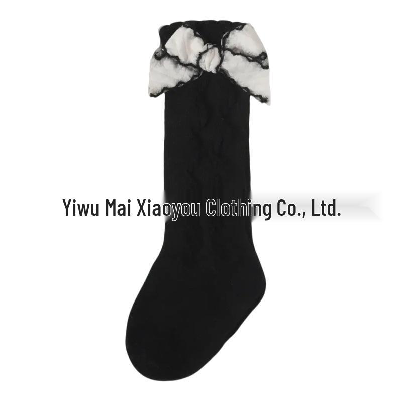 Girls' Mid-Calf Bow Princess Socks with White Lace for Spring & Autumn