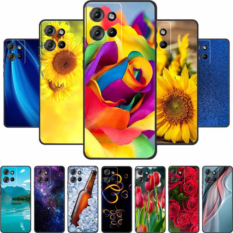 For Motorola Moto G 2025 Case Fashion Flower Black Silicone Soft TPU Back Cover Case For Motorola G75 S50 Edge 50 Neo Phone Case