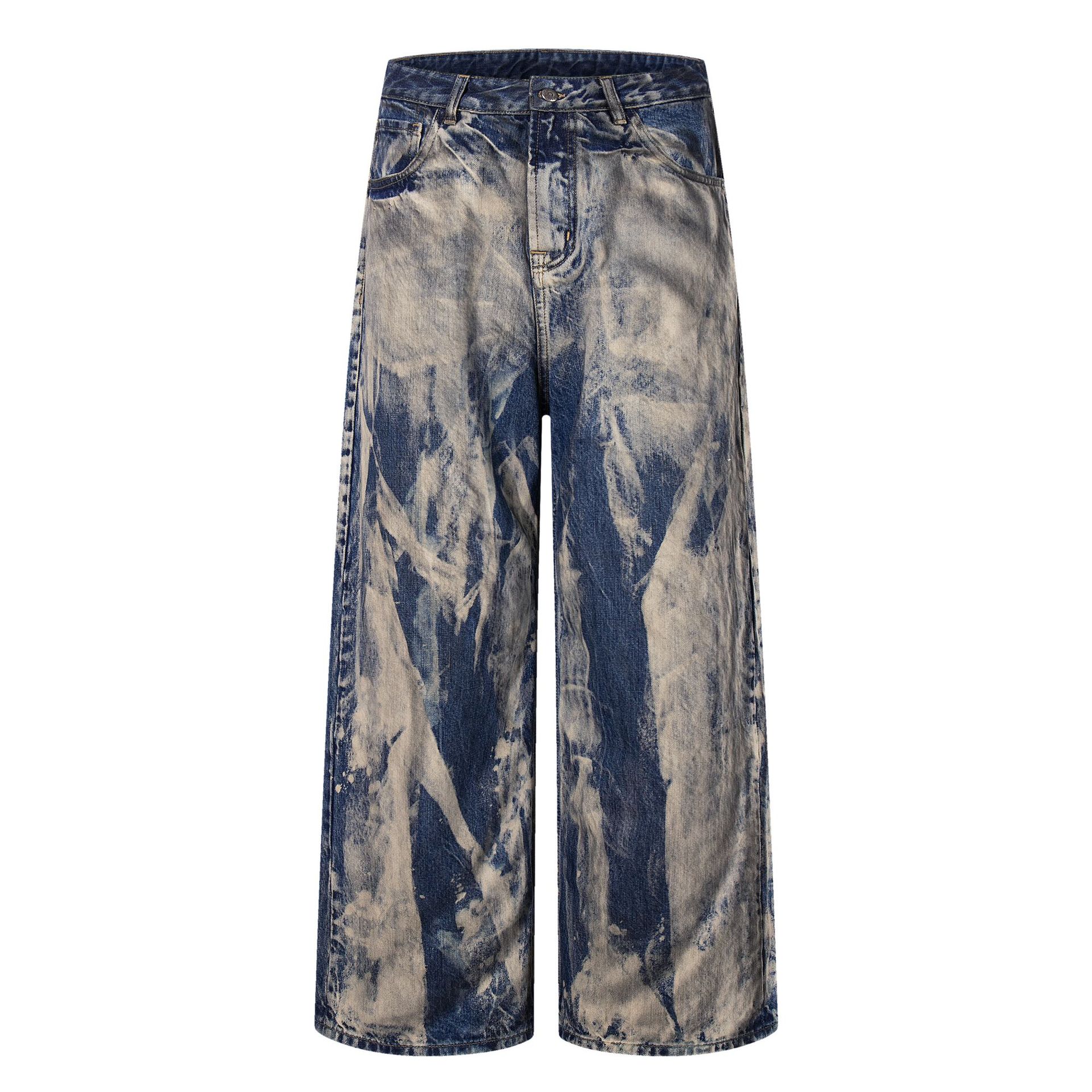 Men s Autumn American High Street RO Feng Shui Wash Design Jeans Loose Wide Leg Pants S синий