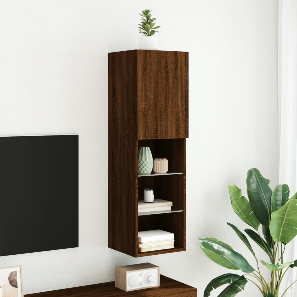 TV Cabinet with LED Lights Brown Oak Effect 12 x 12 x 40.2 in (L x W x H)