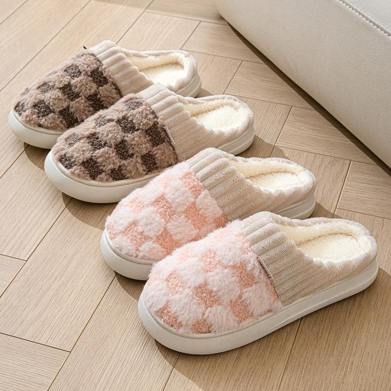 Autumn thick-soled plush slippers household women's indoor home simple warm lightweight seasonal cotton slippers
