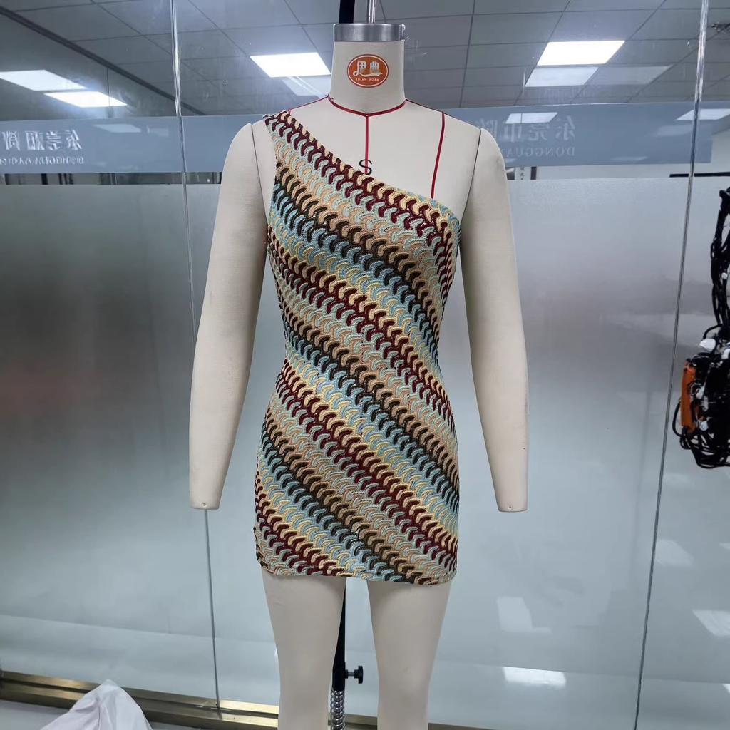 Sexy Style Summer and Spring New Slim-fit Color-woven V-neck Stretchable Dress for Women