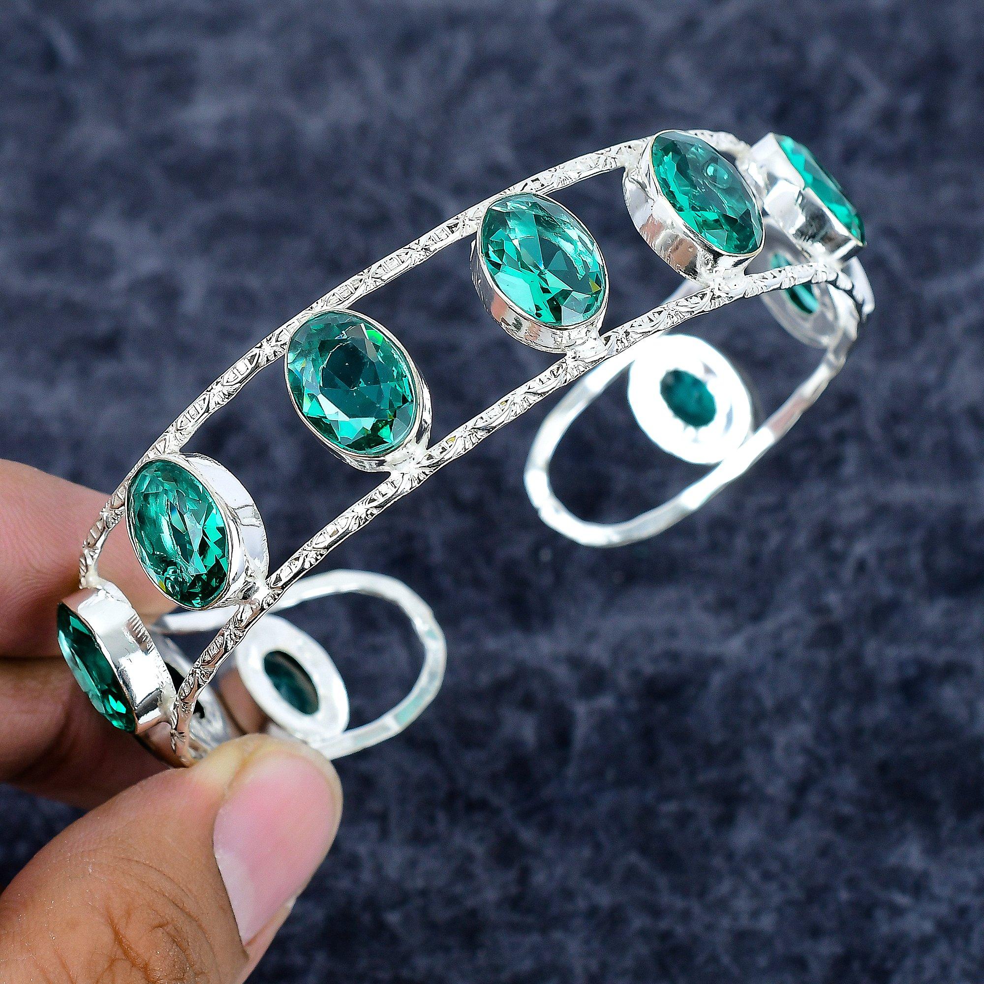 

Indicolite Tourmaline Gemstone 925 Sterling Silver Cuff Bangle Adjustable M-3325