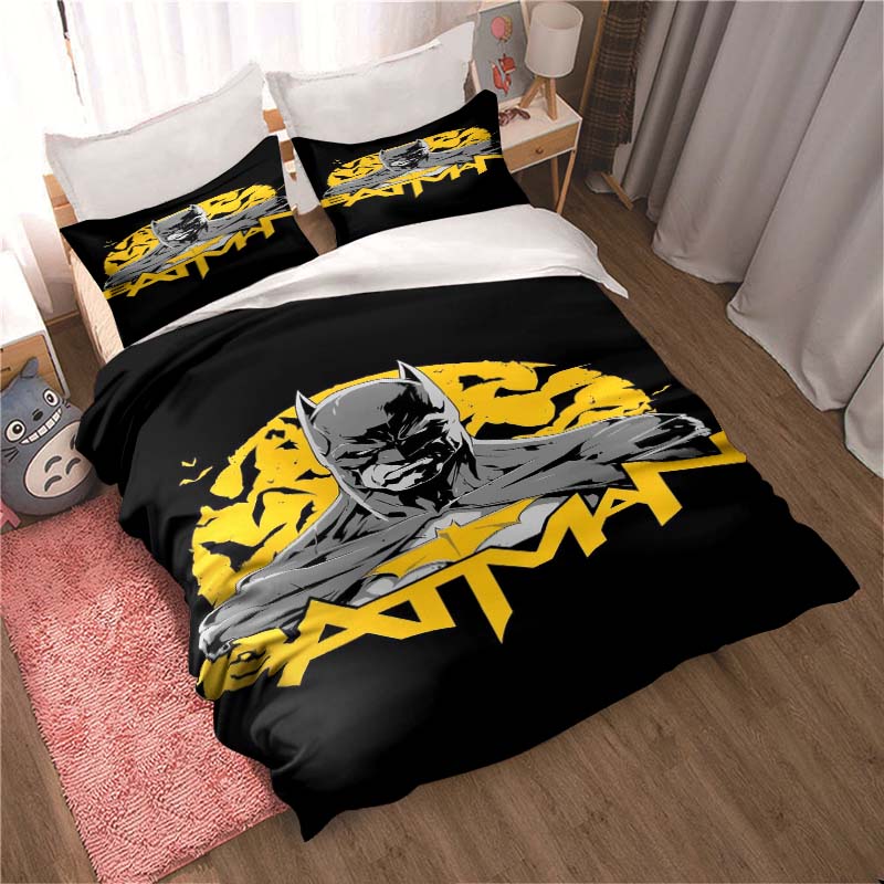 3D Printed Batman Cartoon Pattern Bedding and Duvet Cover Set, Soft and Warm Dormitory Bedding Set