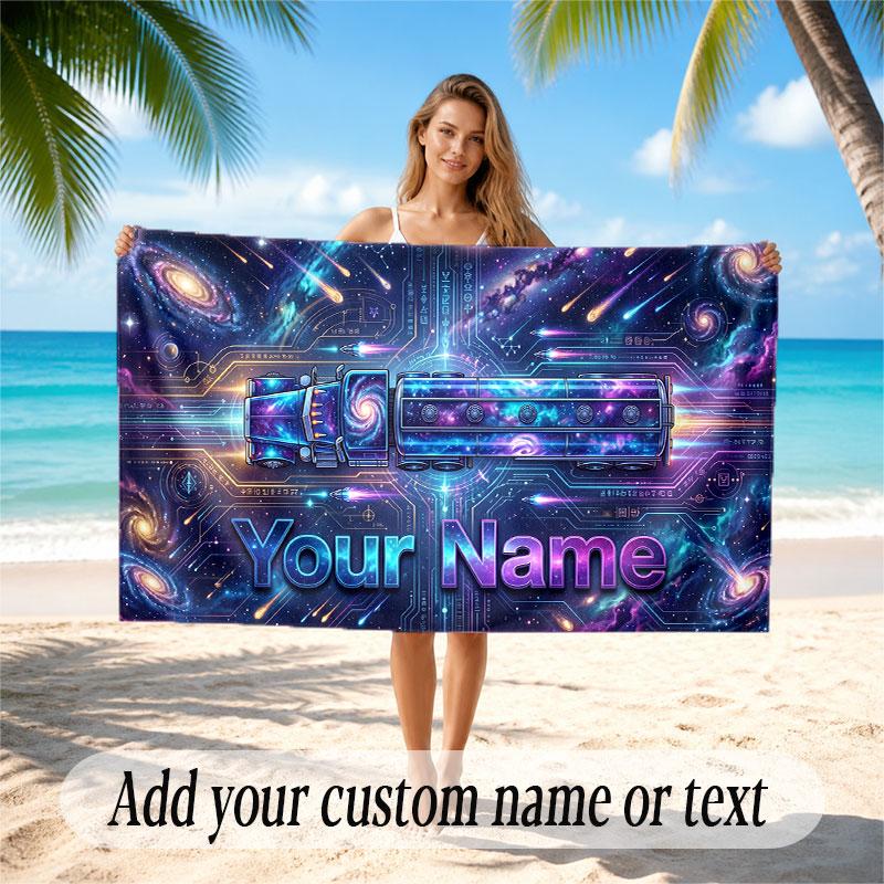 Space Cosmic Theme Soft Beach Towel Personalized Custom Name Text Towel Portable for Beach Pool Travel