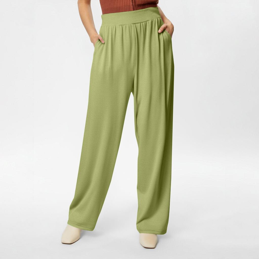 Women's Casual Drawstring Elastic Waist Pants Comfortable Straight Yoga Loose Color Pants