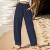 Women Autumn Winter Versatile Linen Blend Solid Color High-Waisted Pants with Pocket