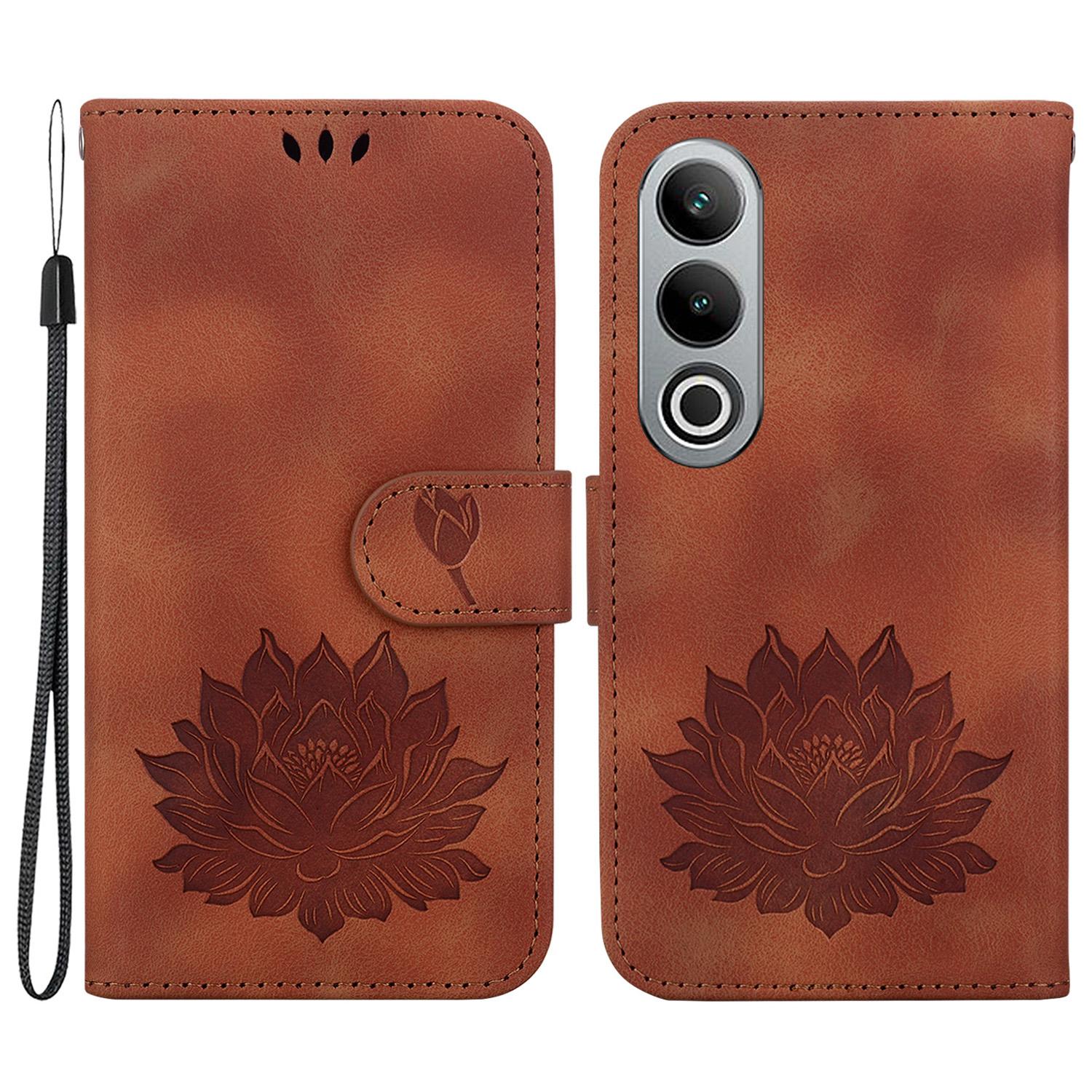 

For OnePlus Nord CE4 5G Case with Hand Strap Lotus Pattern PU Leather Phone Cover Brown