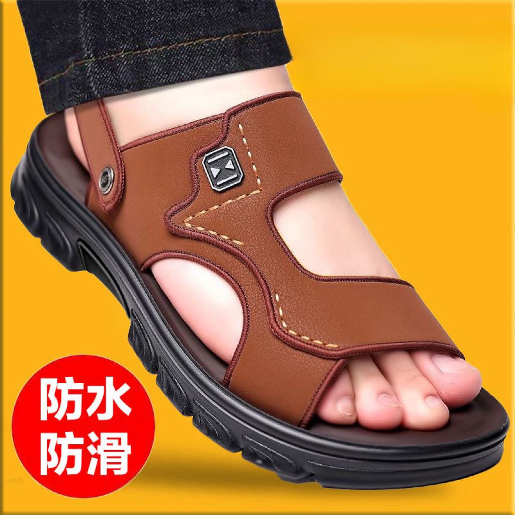 Fashion Sandals men's imitation cowhide leather shoes summer 2025 anti slip and waterproof external sandals men's dual-purpose sandals