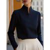 VEZFAA Women's Fashion Casual Spring Autumn Solid Color Print Long Sleeve High Neck Blouses & Shirts